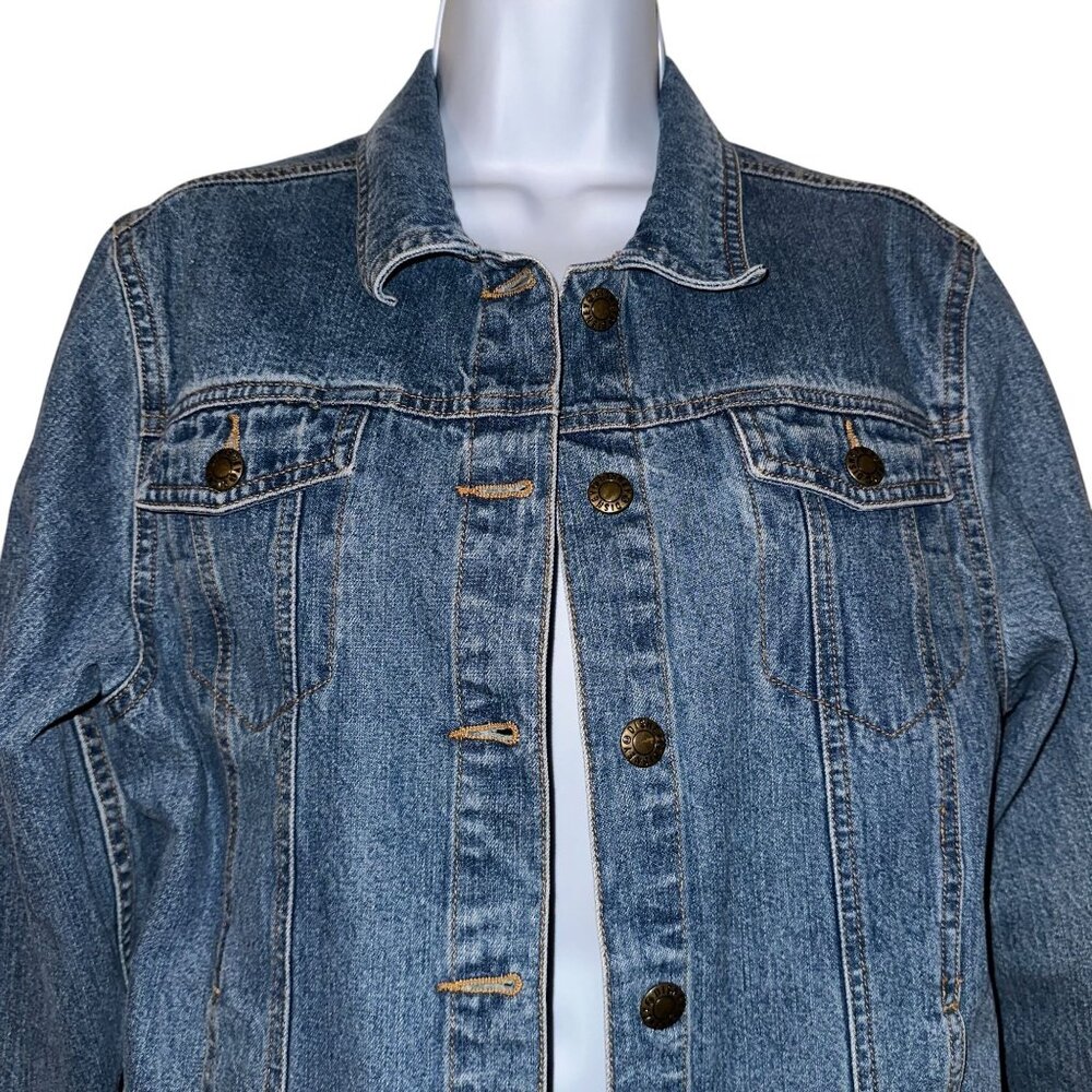 Disney Mickey Mouse Denim Jean Jacket Womens M Blue Embroidered Button Front - Picture 2 of 10